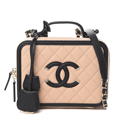 Chanel Caviar Quilted Medium CC Filigree Vanity Case Beige Black 1 of 9