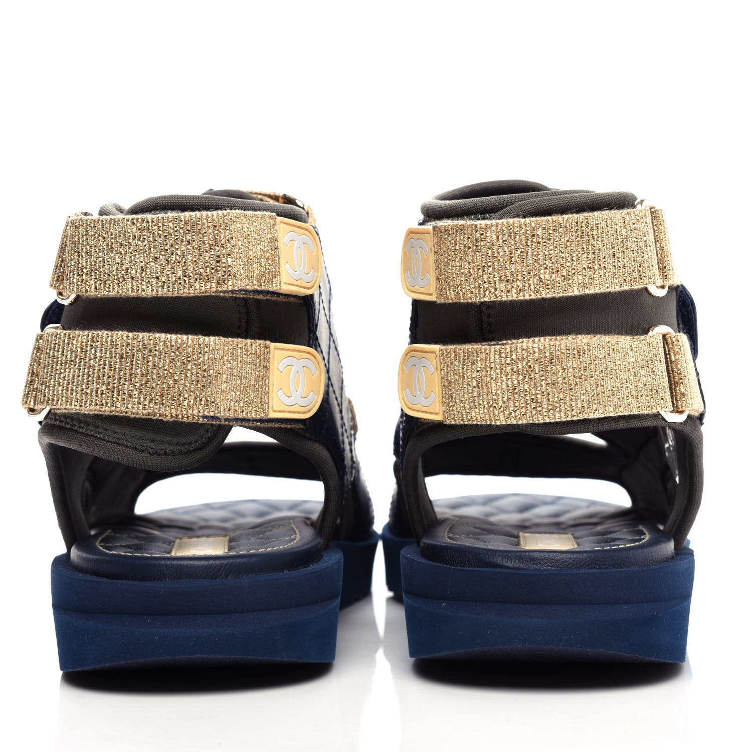 Chanel Goatskin Fabric TPU Gladiator Sandals 37 Navy Dark Grey Yellow 7 of 11