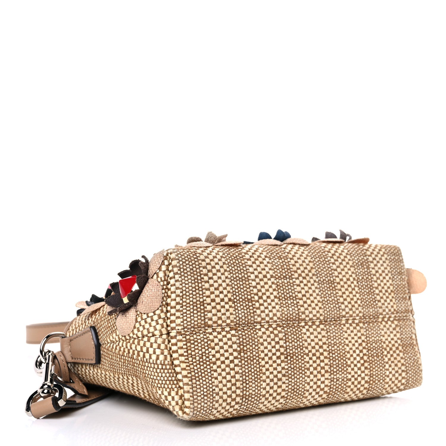 Fendi Paglia Vitello Dolce Flowerland Studded Striped Mini By The Way Boston Bag Natural Cuoio Multicolor 4 of 14