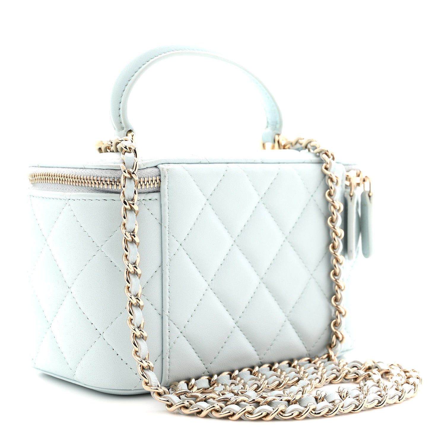 Chanel Lambskin Quilted Small Top Handle Vanity Case With Chain Light Blue 3 of 10