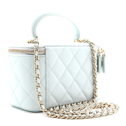 Chanel Lambskin Quilted Small Top Handle Vanity Case With Chain Light Blue 3 of 10