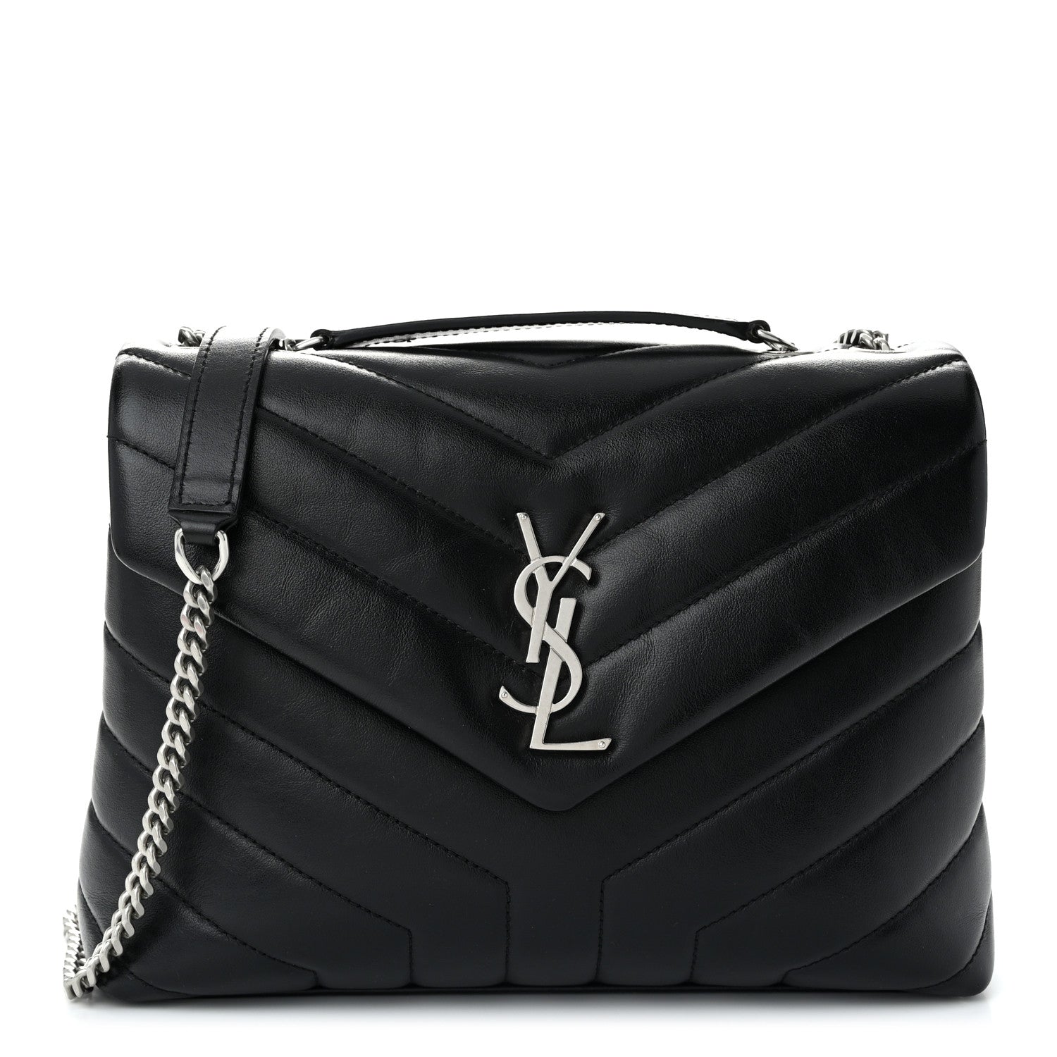 Saint Laurent Calfskin Y Quilted Monogram Small Loulou Chain Satchel Black 1 of 9