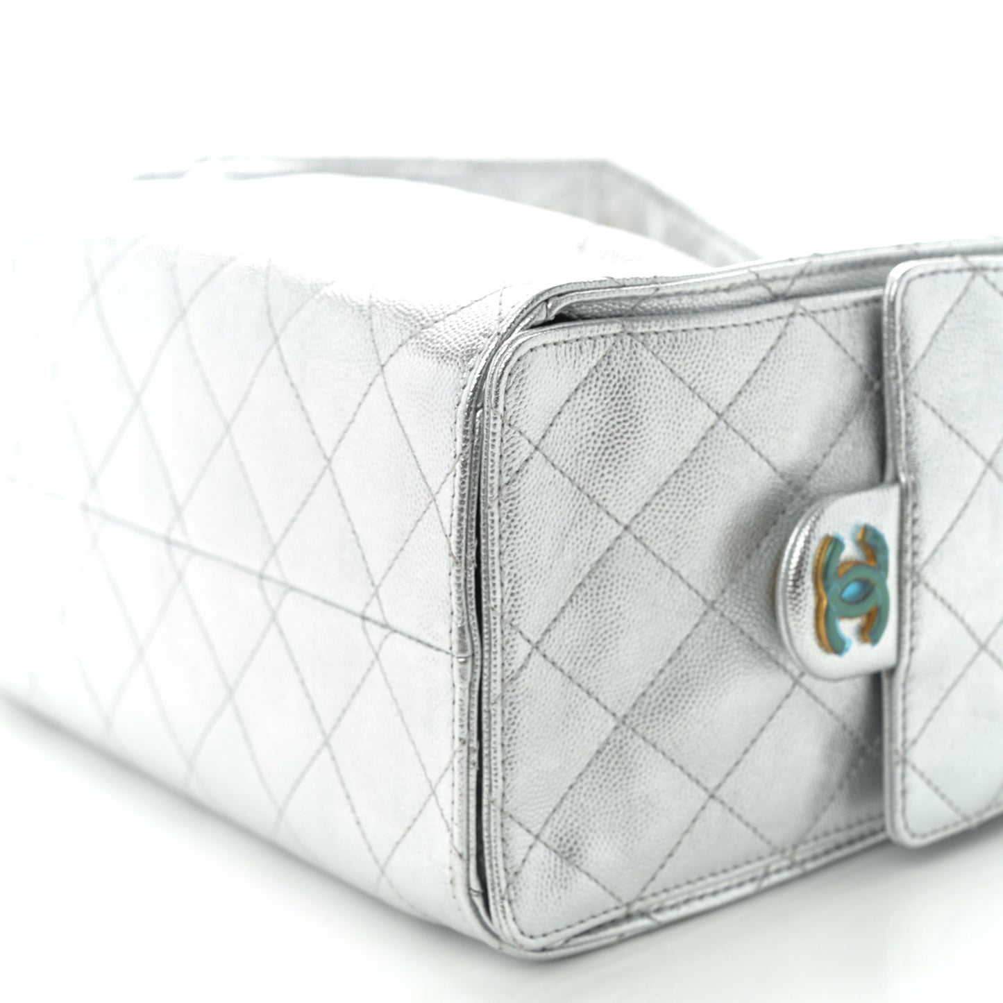 Metallic Caviar Quilted Small Chanel 25 Handbag Silver