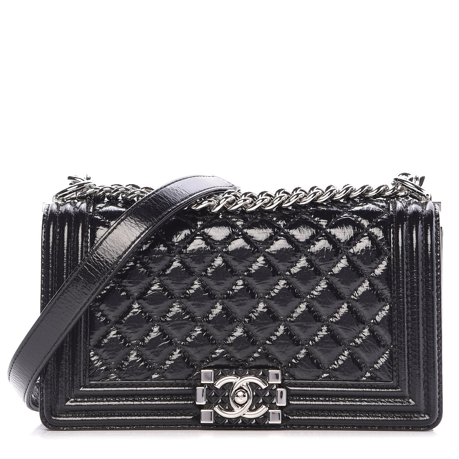 Chanel Distressed Patent Quilted Medium Boy Flap Black 1 of 10