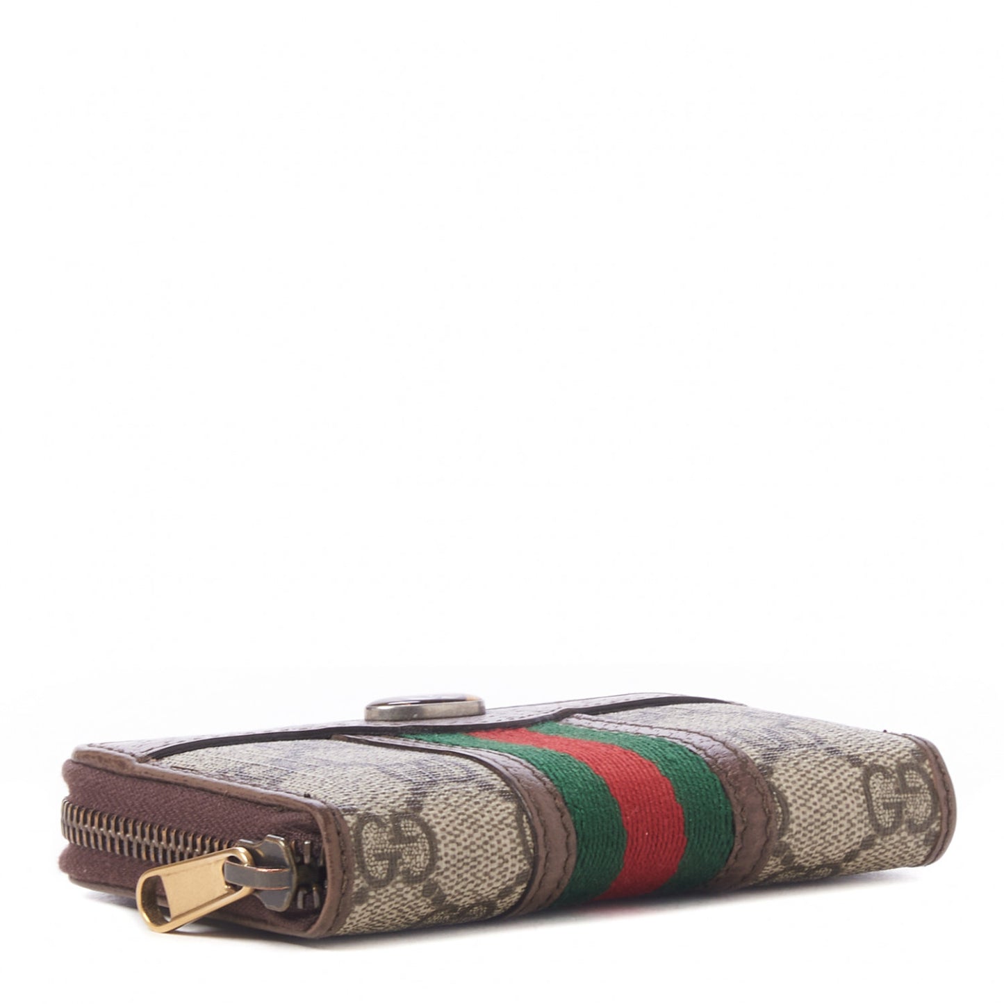GG Supreme Web Ophidia Zip Around Card Case Brown