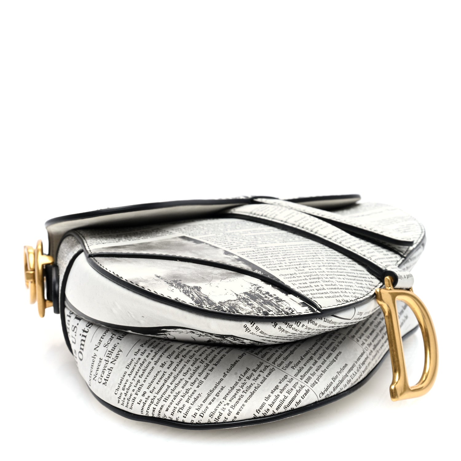 Christian Dior Calfskin Newspaper Printed Saddle Bag With Strap Black White 4 of 10