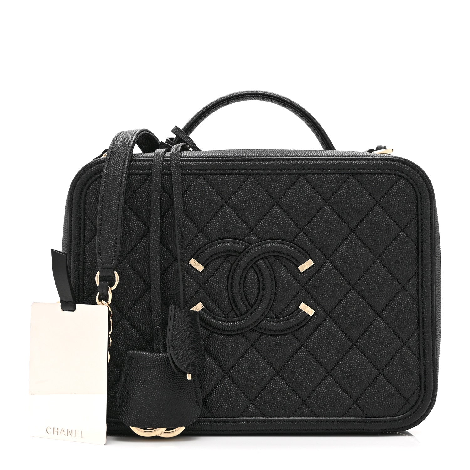 Chanel Caviar Quilted Large CC Filigree Vanity Case Black 3 of 12