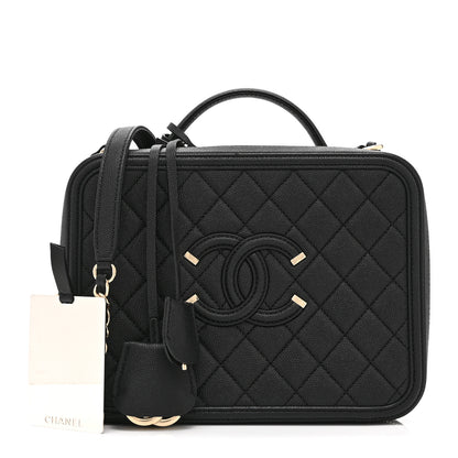 Chanel Caviar Quilted Large CC Filigree Vanity Case Black 3 of 12