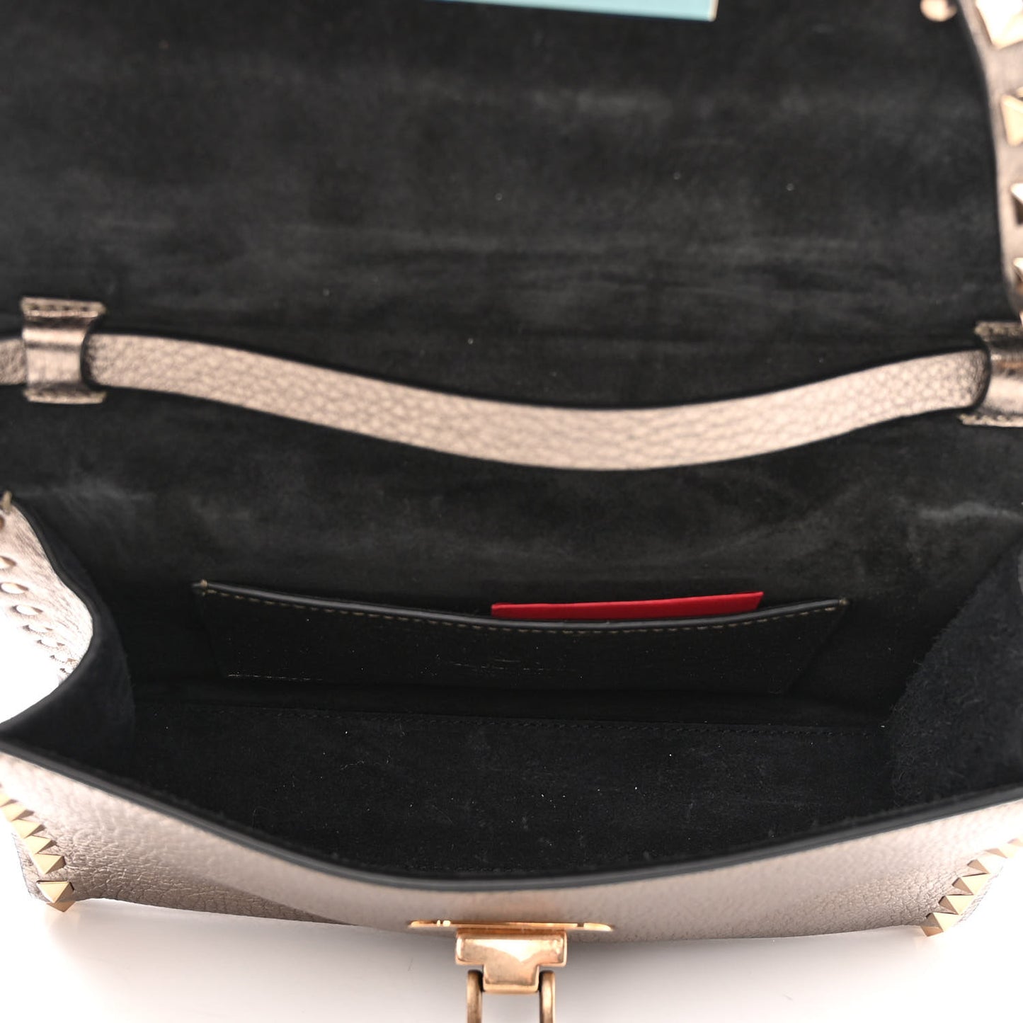 Metallic Pebbled Calfskin Medium Rockstud Flip Lock Crossbody Bag Sasso