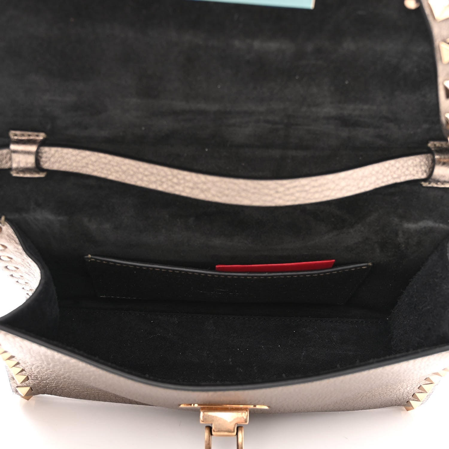 Valentino Garavani Metallic Pebbled Calfskin Medium Rockstud Flip Lock Crossbody Bag Sasso 5 of 9