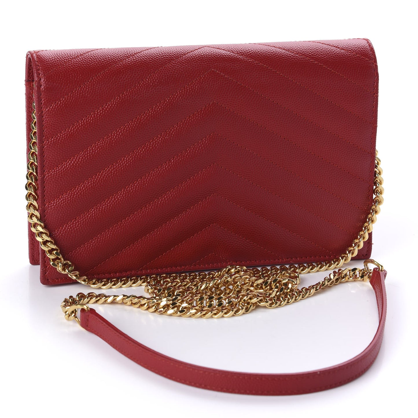 Grain De Poudre Matelasse Chevron Monogram Envelope Chain Wallet New Red