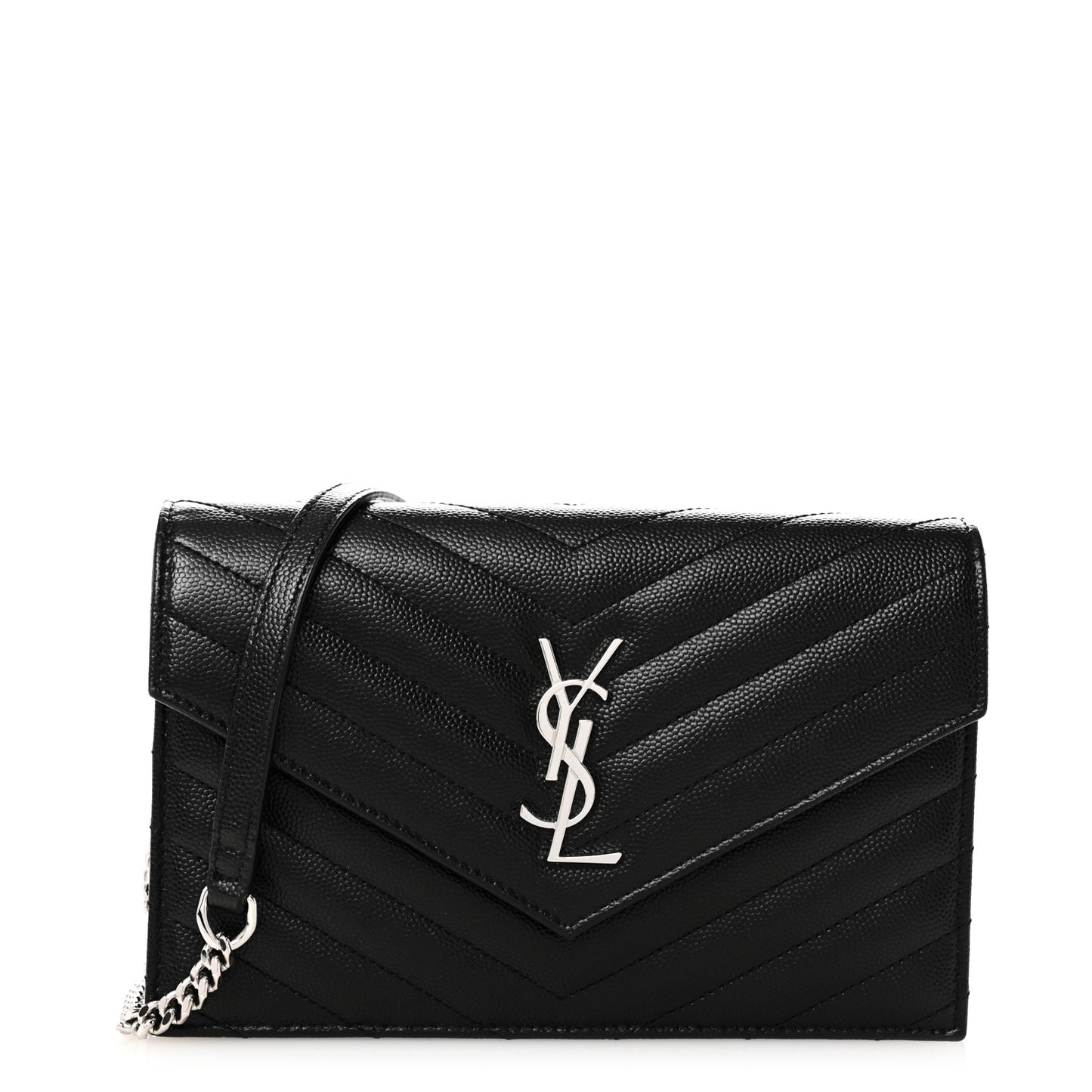 Grain De Poudre Matelasse Chevron Monogram Envelope Chain Wallet Black