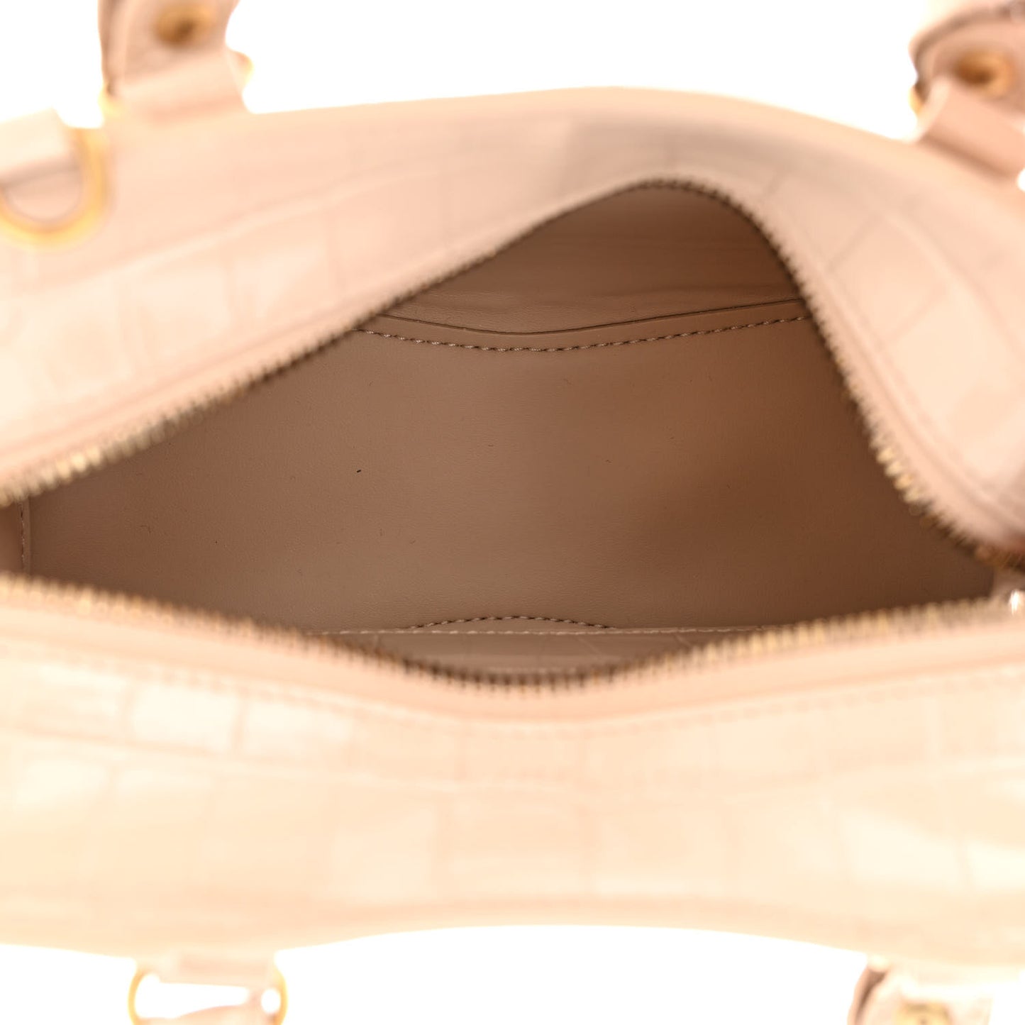 Shiny Supple Calfskin Crocodile Embossed Neo Classic Gold Hardware Mini City Light Beige