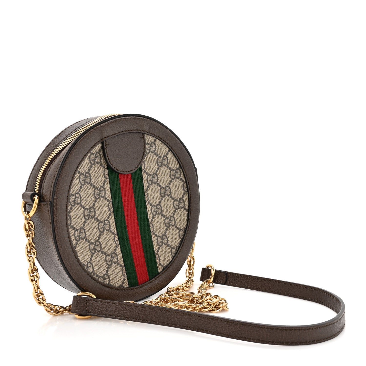 Gucci GG Supreme Monogram Web Mini Ophidia Round Shoulder Bag Brown 3 of 12
