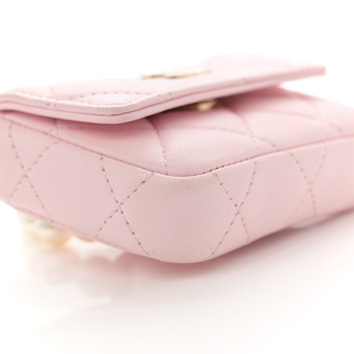 Lambskin Quilted Pearl Chain Belt Bag Light Pink