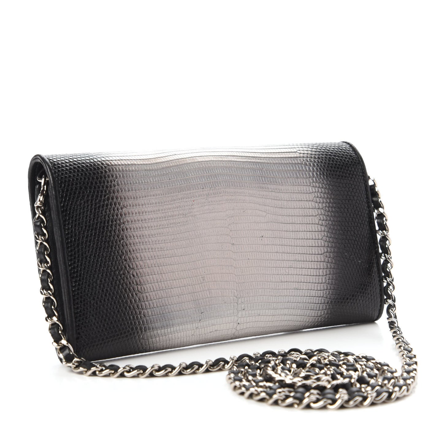 Iridescent Lizard Ombre Wallet On Chain WOC Black Silver