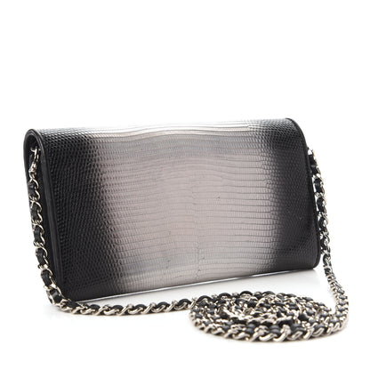 Chanel Iridescent Lizard Ombre Wallet On Chain WOC Black Silver 3 of 12