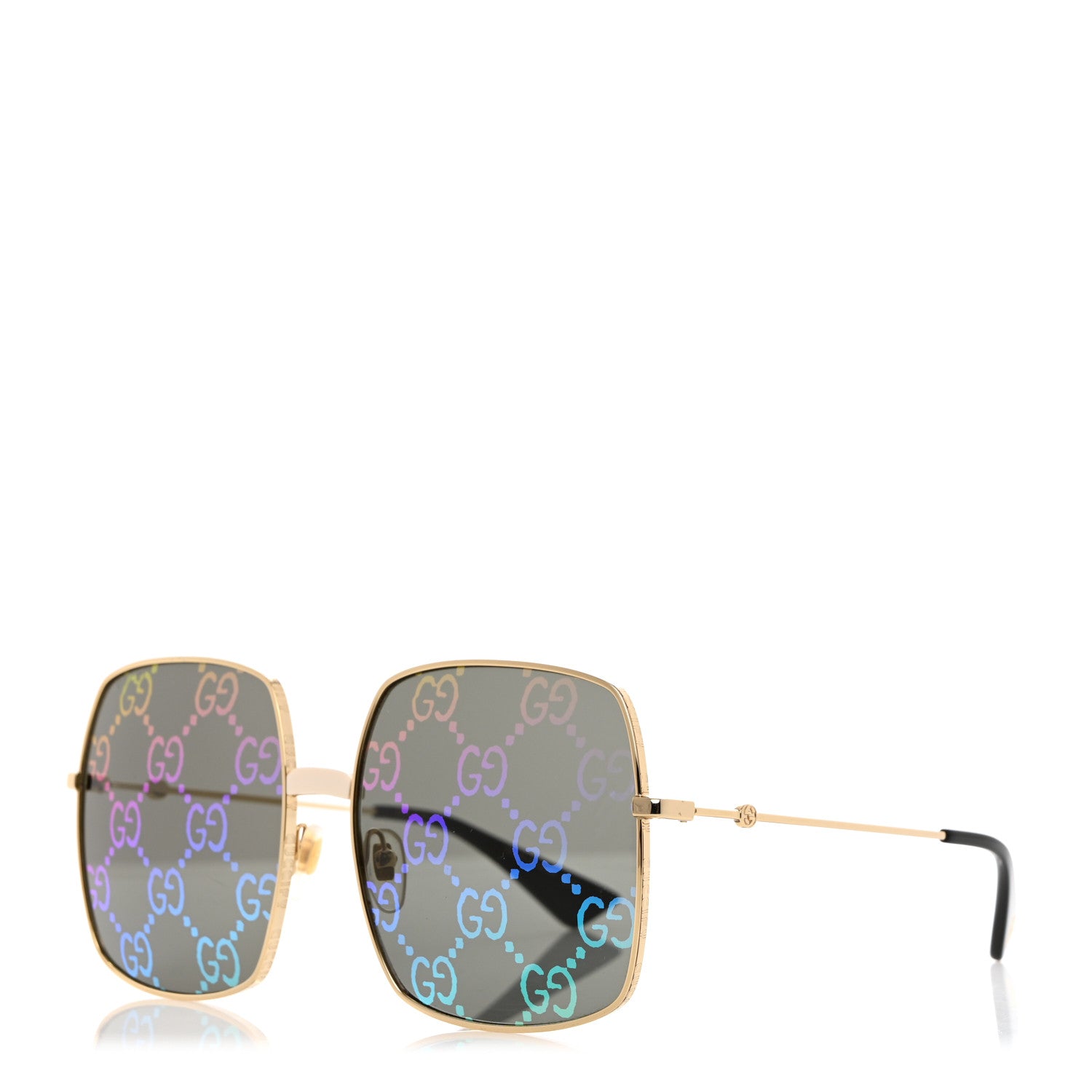 Gucci Metal Rectangular Frame Sunglasses GG0414S Gold Multicolor 1 of 7