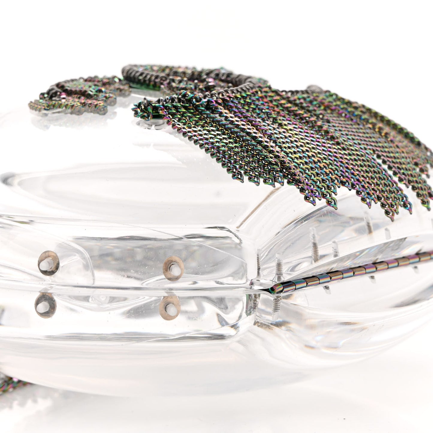Plexiglass Iridescent Chain Fringe CC Clutch Clear