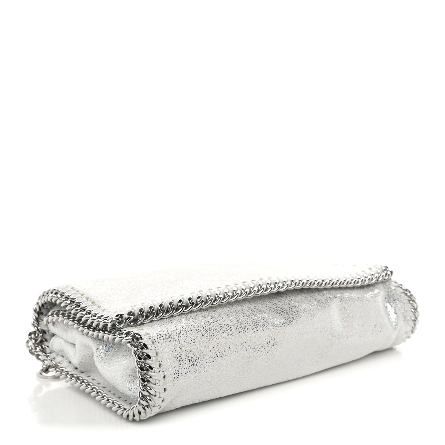 Chamois Shiny Dotted Nappa Falabella Clutch with Chain Bag White