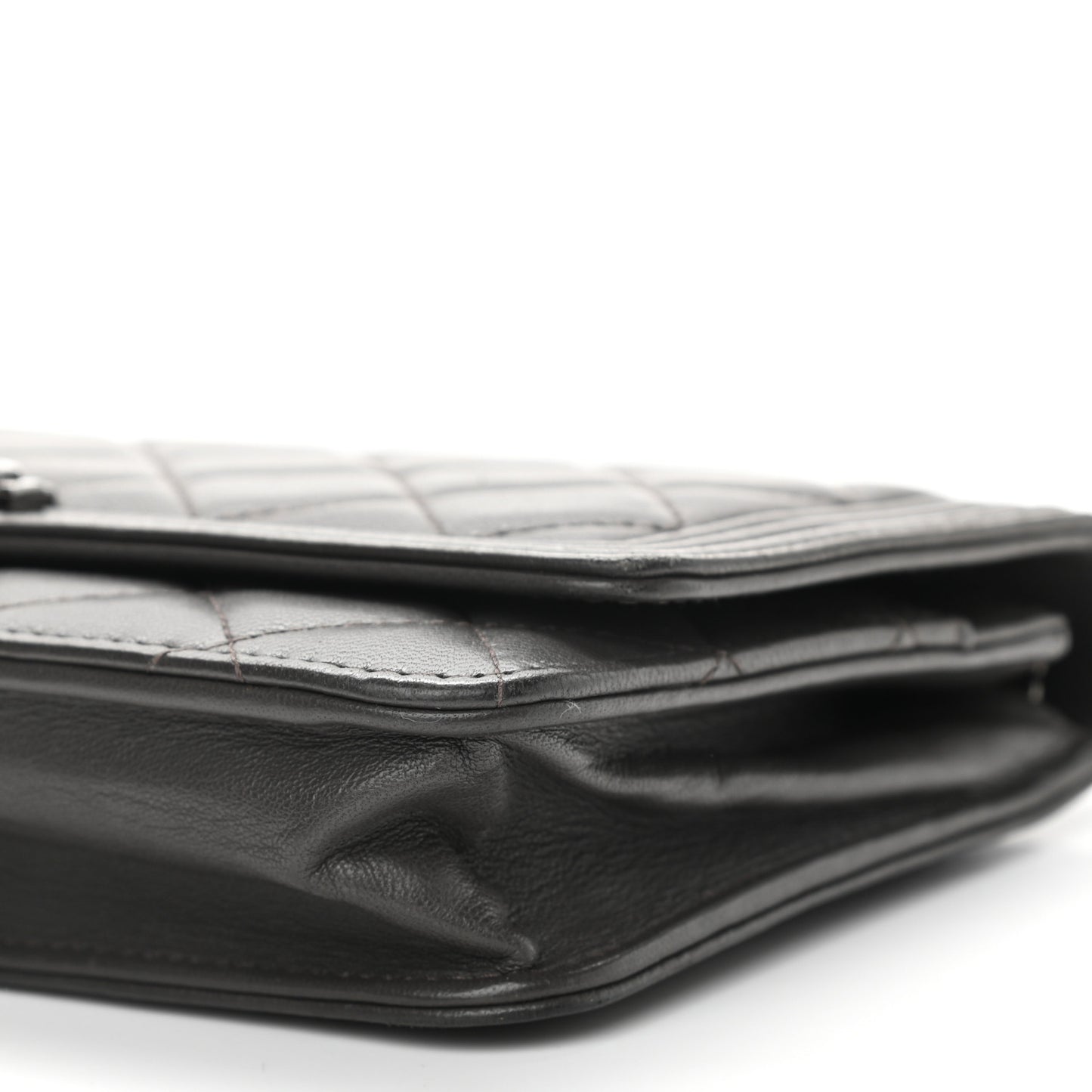 Lambskin Quilted Boy Wallet On Chain WOC Grey