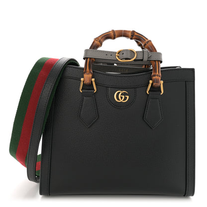 Gucci Textured Dollar Calfskin Web Mini Diana Tote Bag Black Dusty Grey 1 of 14
