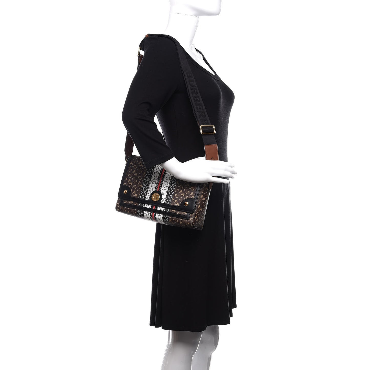 E-Canvas Monogram Stripe Note Crossbody Bag Bridle Brown