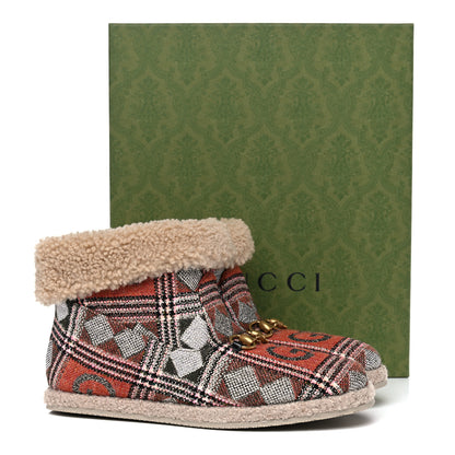 Gucci Tweed Wool Fancy Geometric GG Womens Fria Horsebit Ankle Boots 41 Black Ivory Butterscotch 8 of 8
