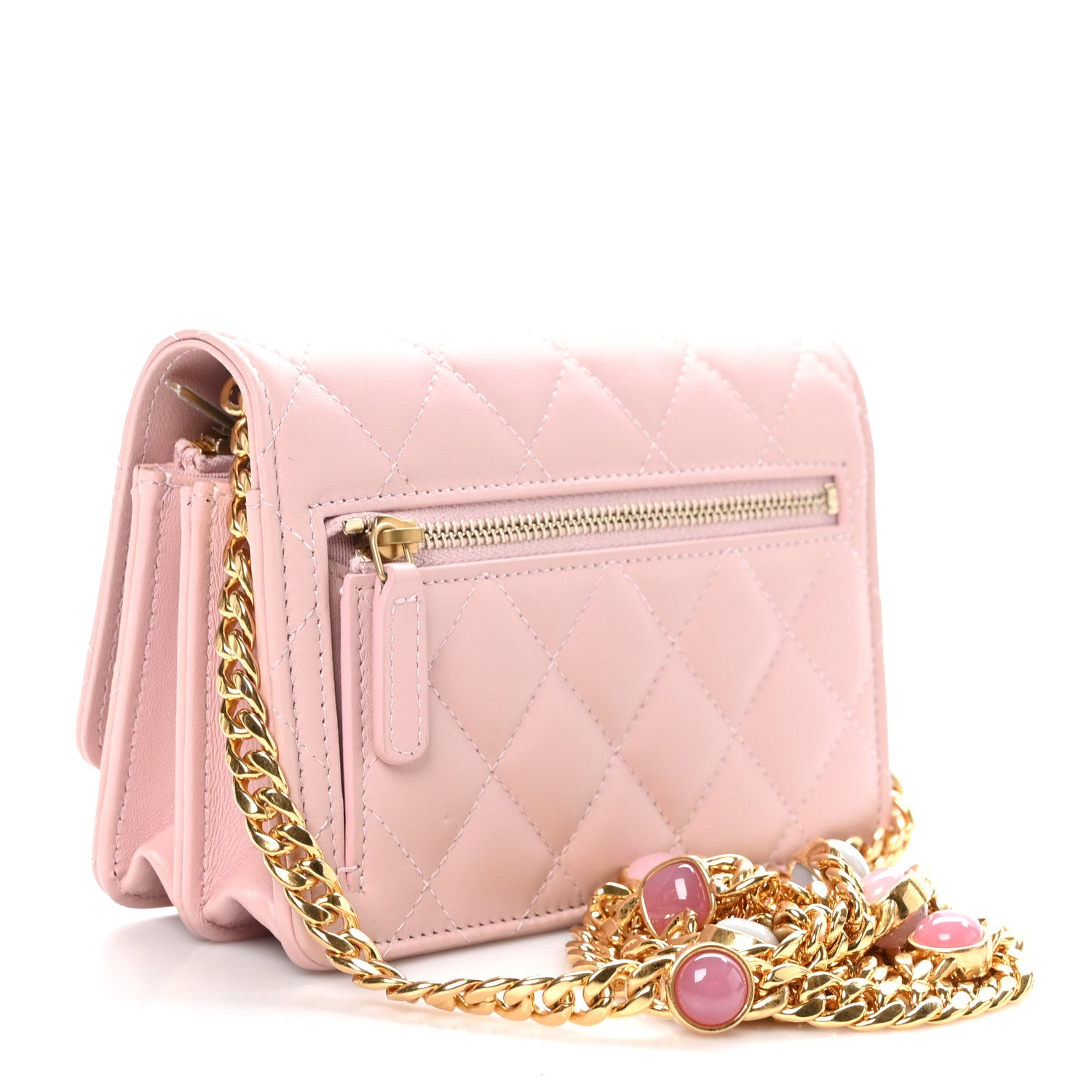 Chanel Lambskin Quilted CC Pearl Enamel Clutch on Chain WOC Light Pink 3 of 13