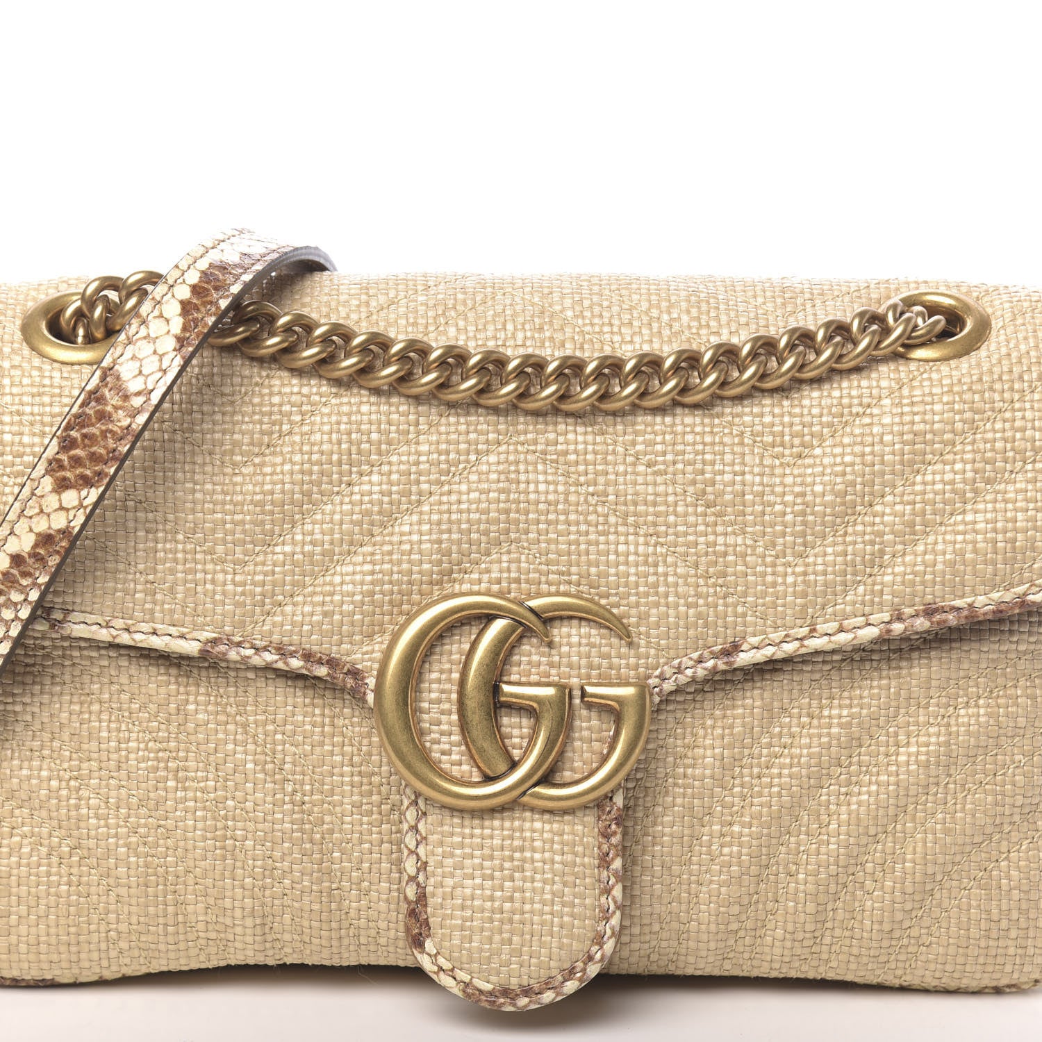 Gucci Raffia Elaphe Matelasse Small GG Marmont Shoulder Bag Natural Cream Brown 11 of 11