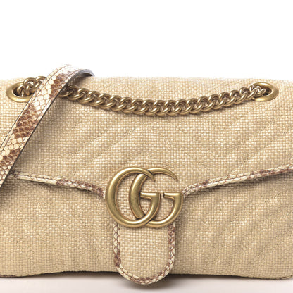 Gucci Raffia Elaphe Matelasse Small GG Marmont Shoulder Bag Natural Cream Brown 11 of 11