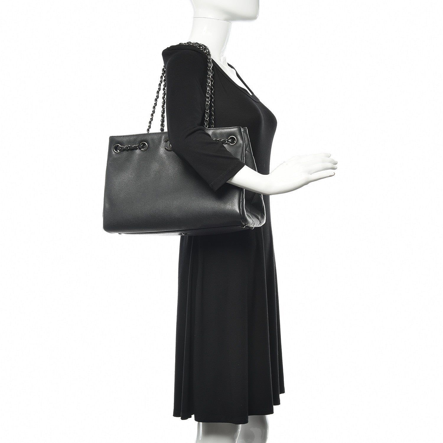 Chanel Metallic Grained Calfskin Medium Woven Chain Shopping Tote Black 2 of 13