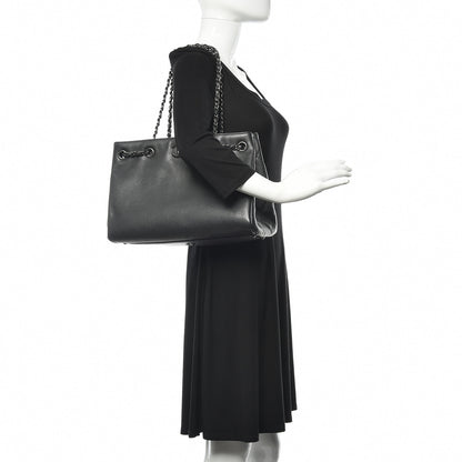 Chanel Metallic Grained Calfskin Medium Woven Chain Shopping Tote Black 2 of 13