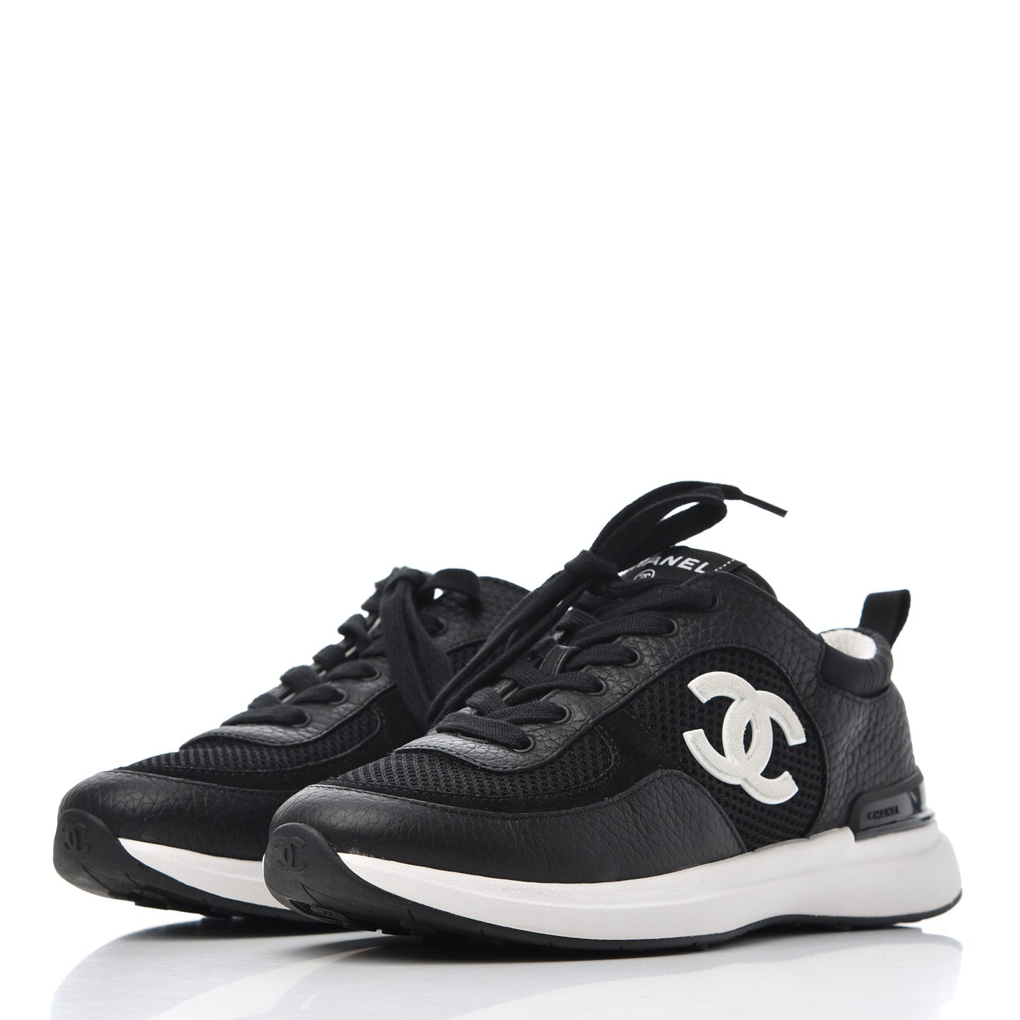 Calfskin Mesh Lycra Suede Womens Logo Sneakers 36.5 Black