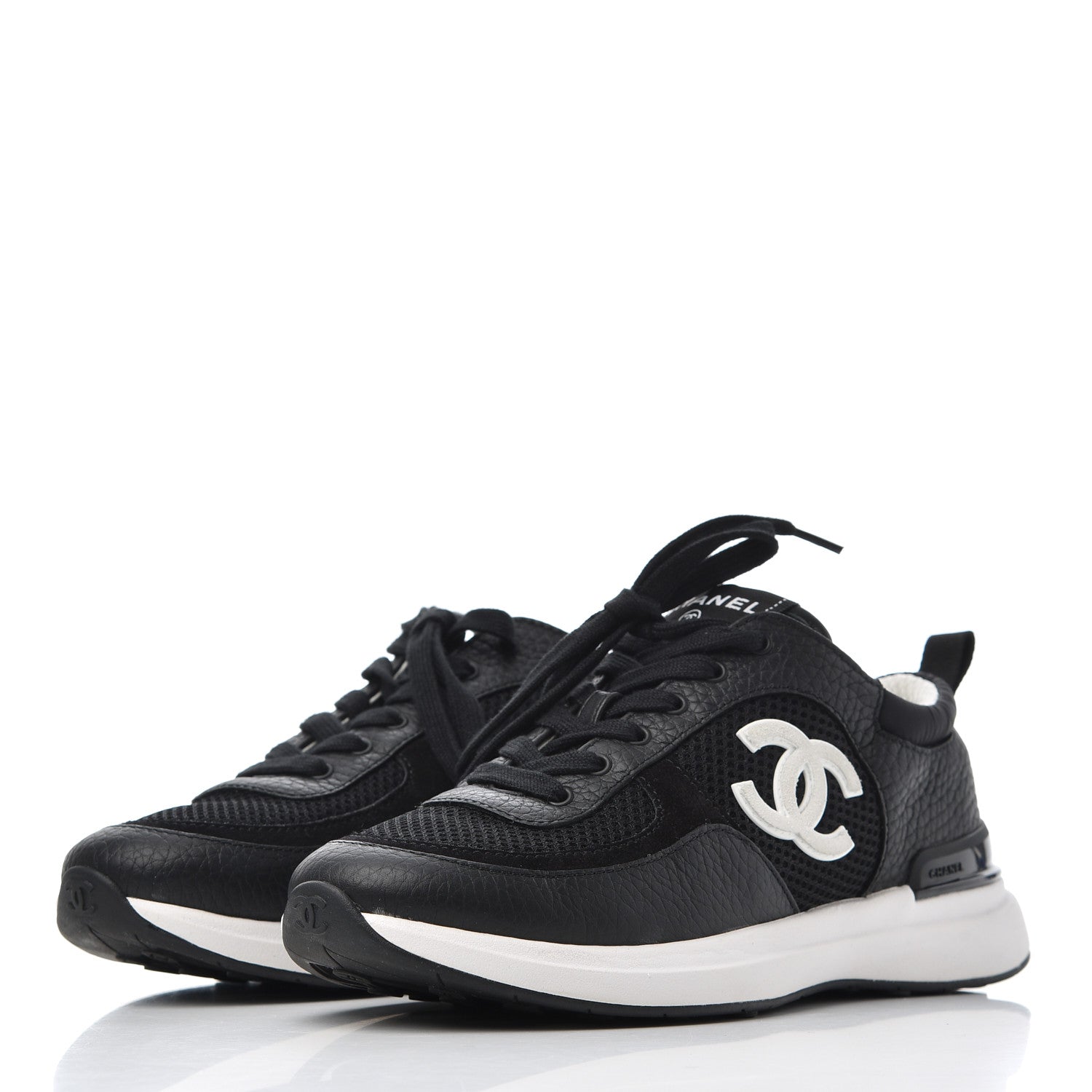 Chanel Calfskin Mesh Lycra Suede Womens Logo Sneakers 36.5 Black 3 of 9