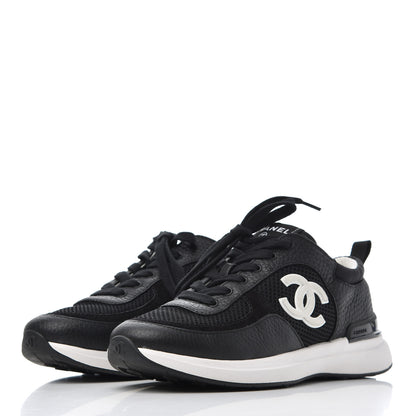 Chanel Calfskin Mesh Lycra Suede Womens Logo Sneakers 36.5 Black 3 of 9