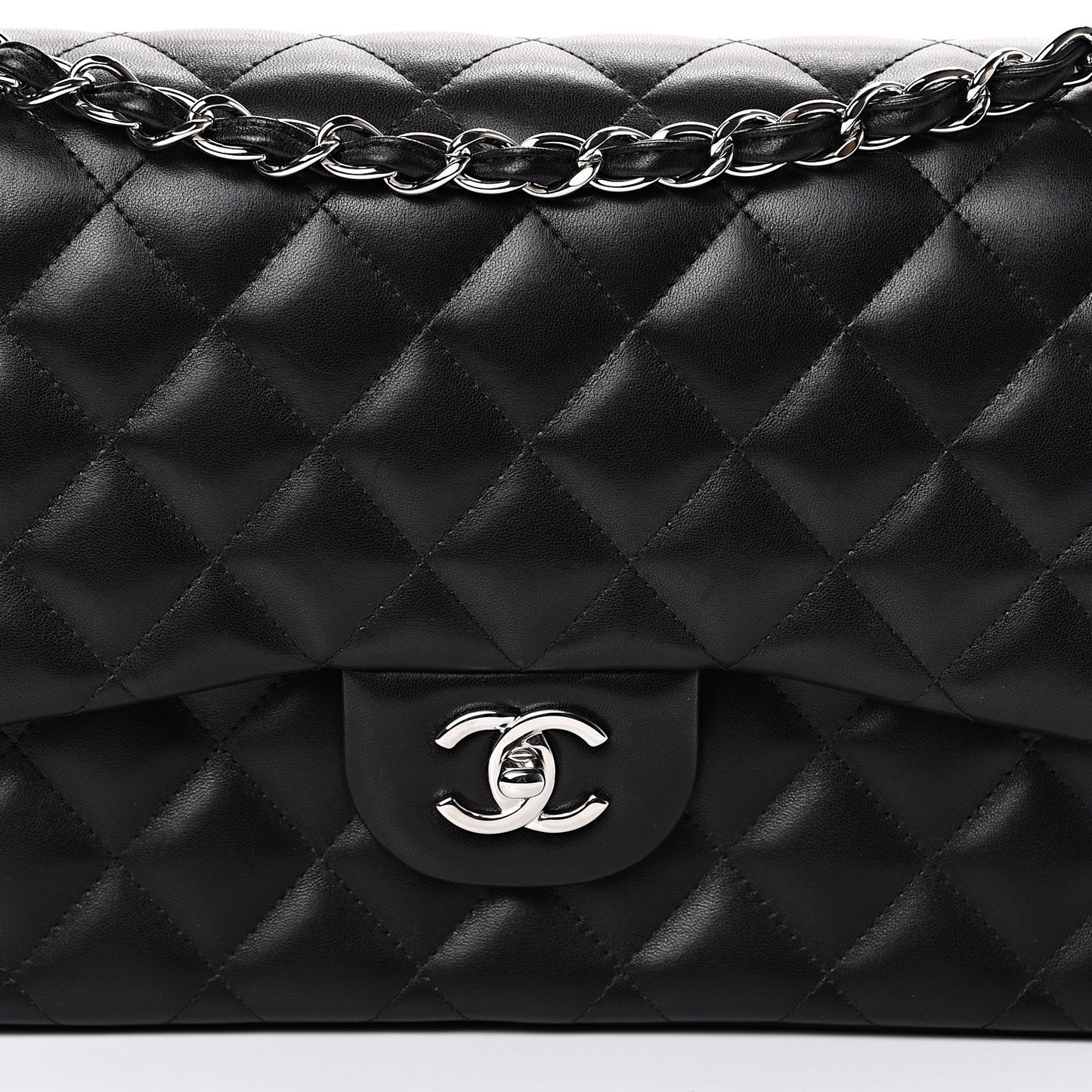 Lambskin Quilted Jumbo Double Flap Black