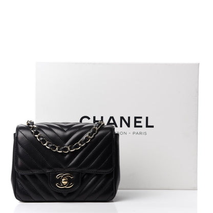 Chanel Lambskin Chevron Quilted Mini Square Flap Black 14 of 14
