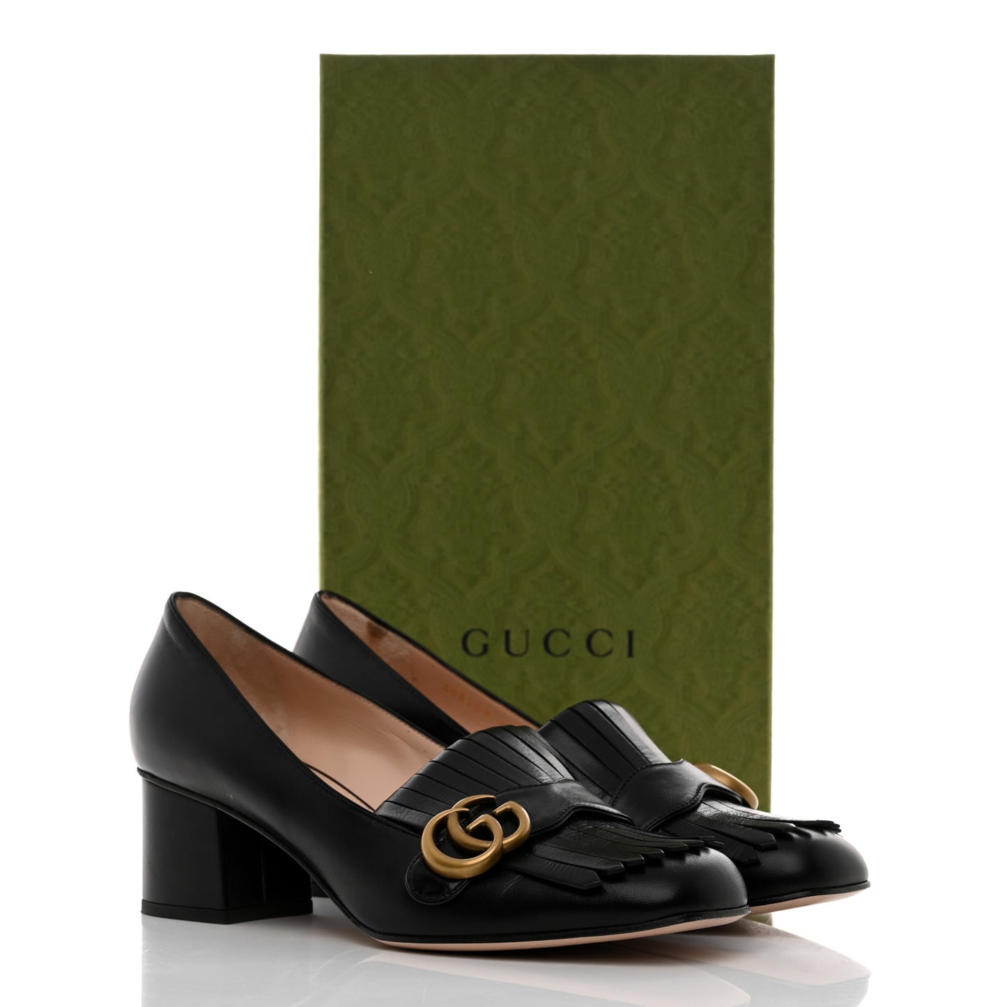Malaga Kid GG Marmont Fringe 50mm Loafer Pumps 40.5 Black