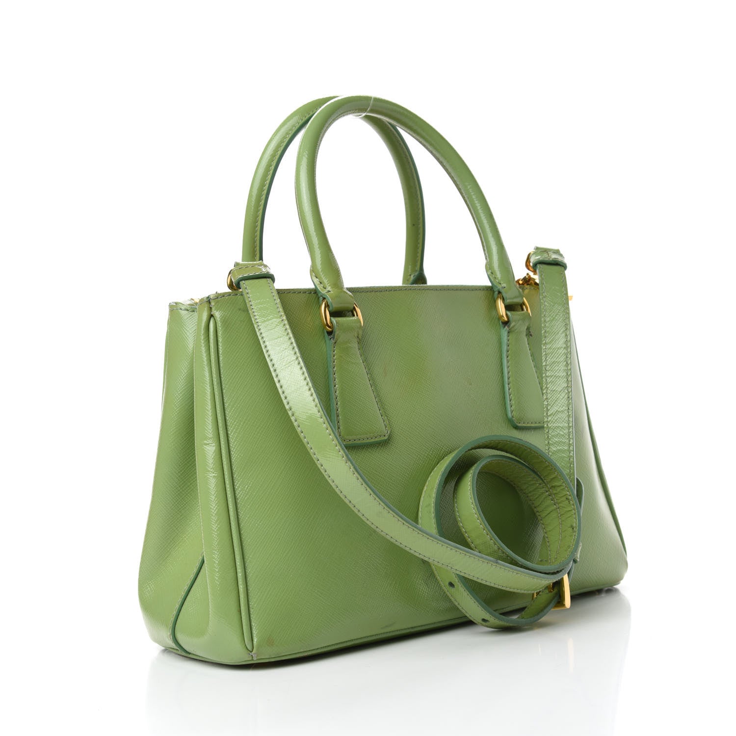 Prada Saffiano Vernice Mini Galleria Double Zip Tote Green 3 of 19