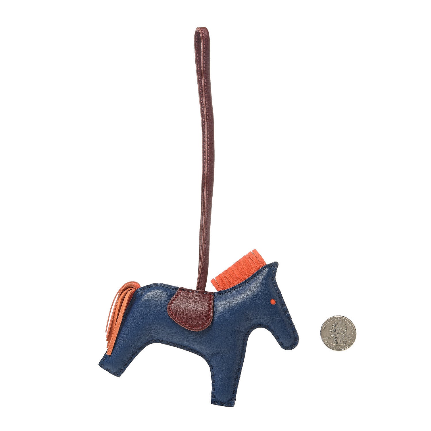 Hermes Milo Lambskin Grigri Rodeo Horse Bag Charm GM Bleu de Malte Rouge H Orange Poppy 2 of 4
