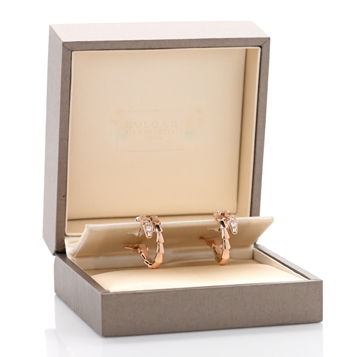 18K Rose Gold Diamond Serpenti Viper Hoop Earrings