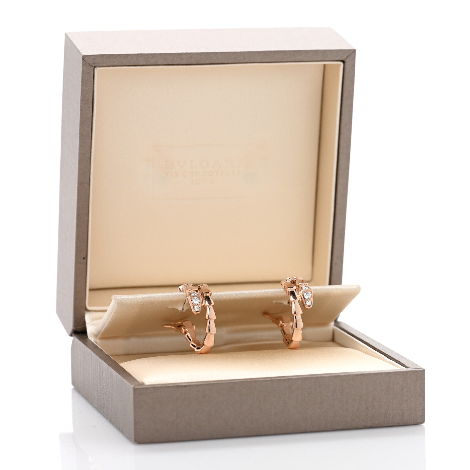 Bulgari 18K Rose Gold Diamond Serpenti Viper Hoop Earrings 5 of 5