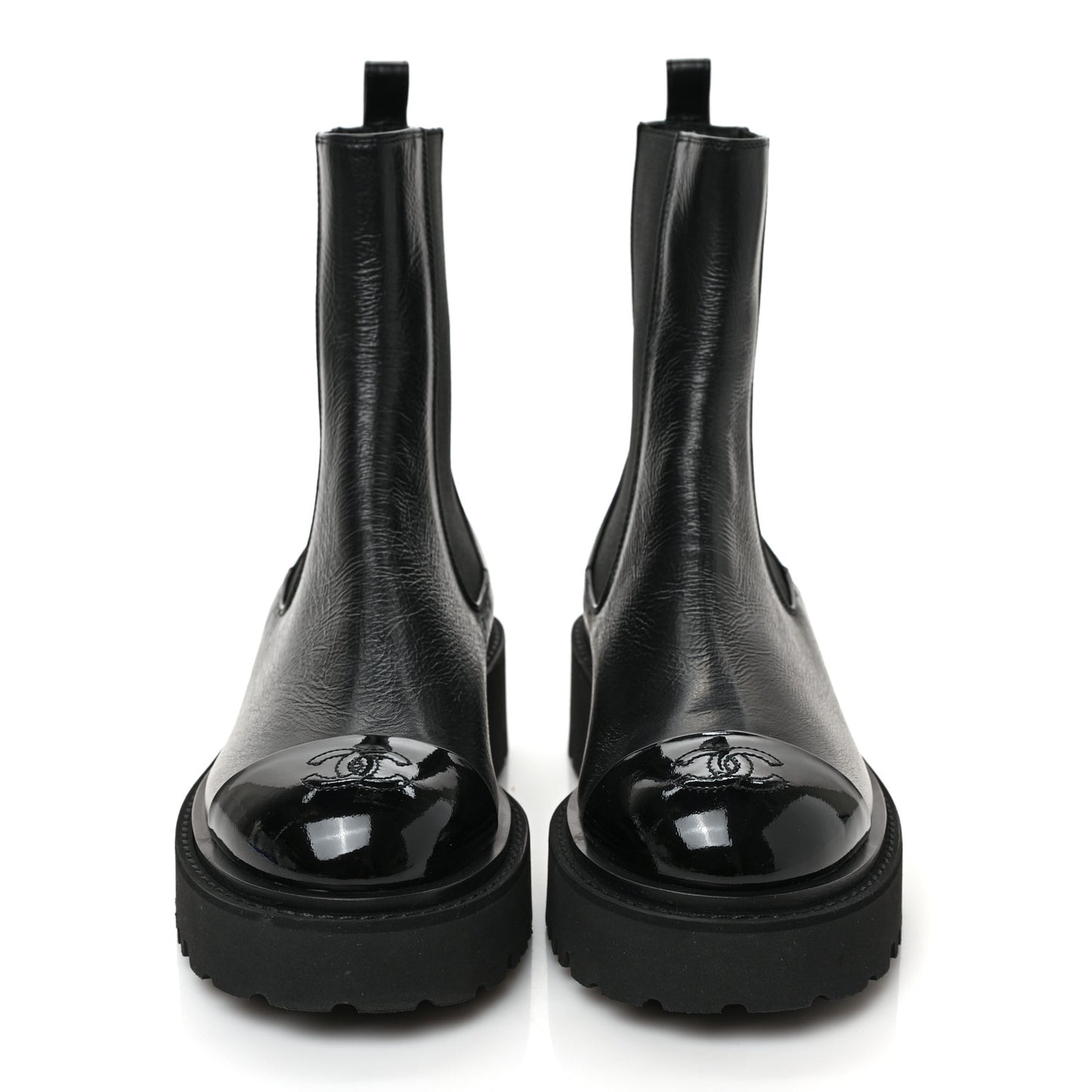 Crumpled Calfskin Patent Cap Toe Short Boots 38 Black
