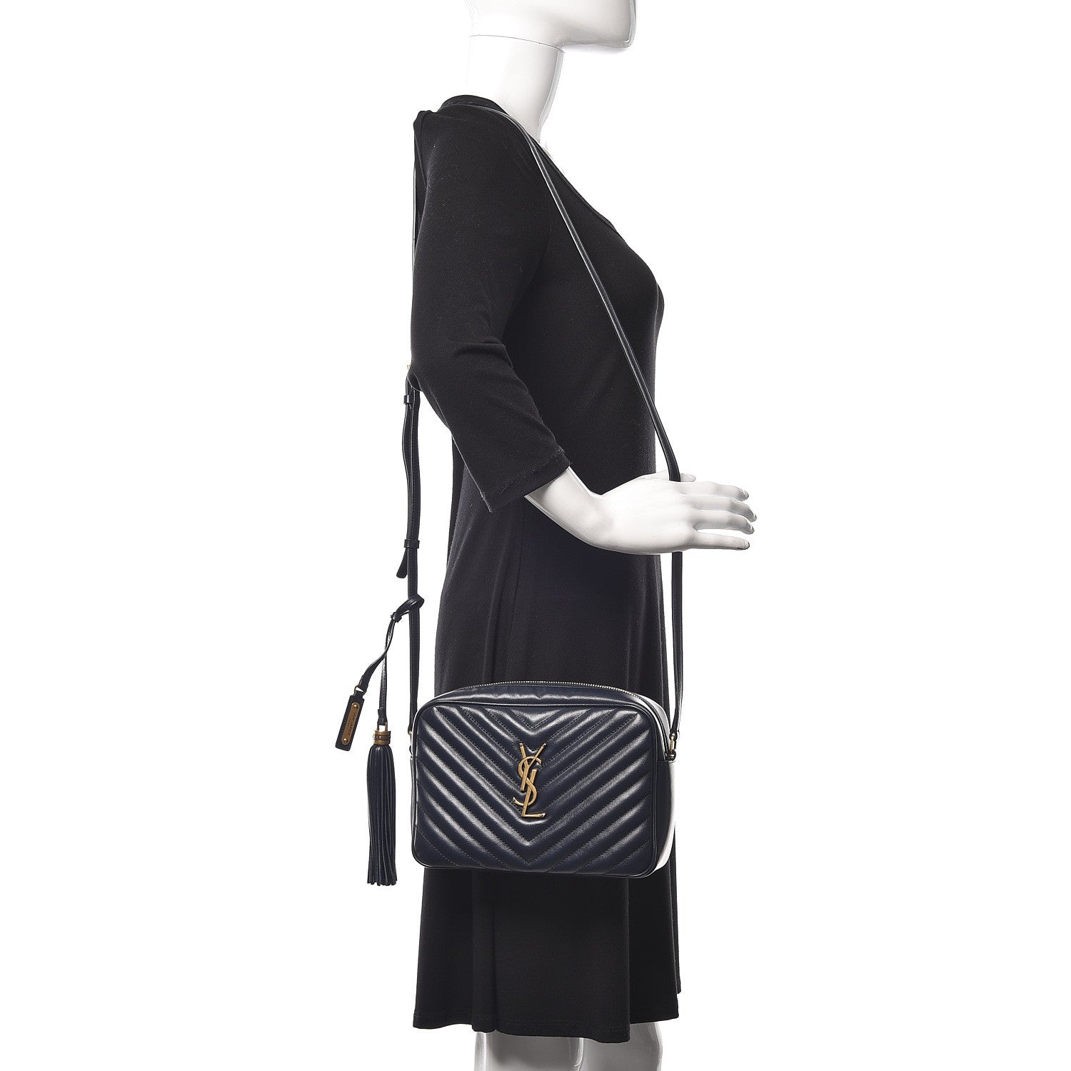 Saint Laurent Calfskin Matelasse Monogram Lou Camera Bag Navy 2 of 17