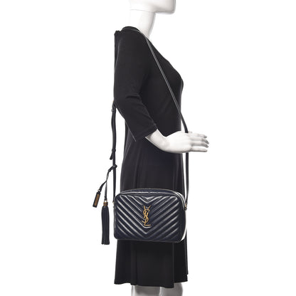 Saint Laurent Calfskin Matelasse Monogram Lou Camera Bag Navy 2 of 17