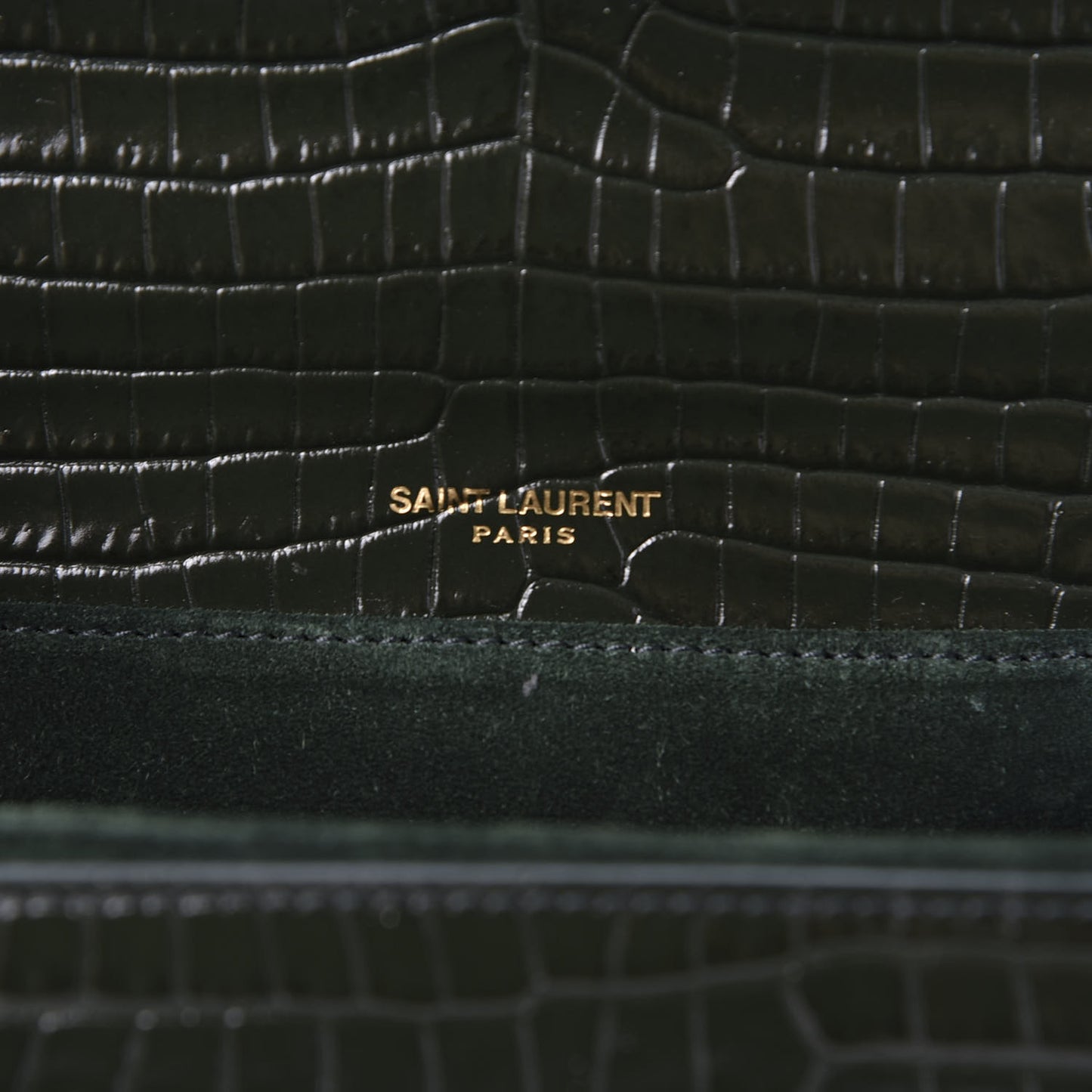 Calfskin Crocodile Embossed Medium Bellechasse Satchel Dark Green