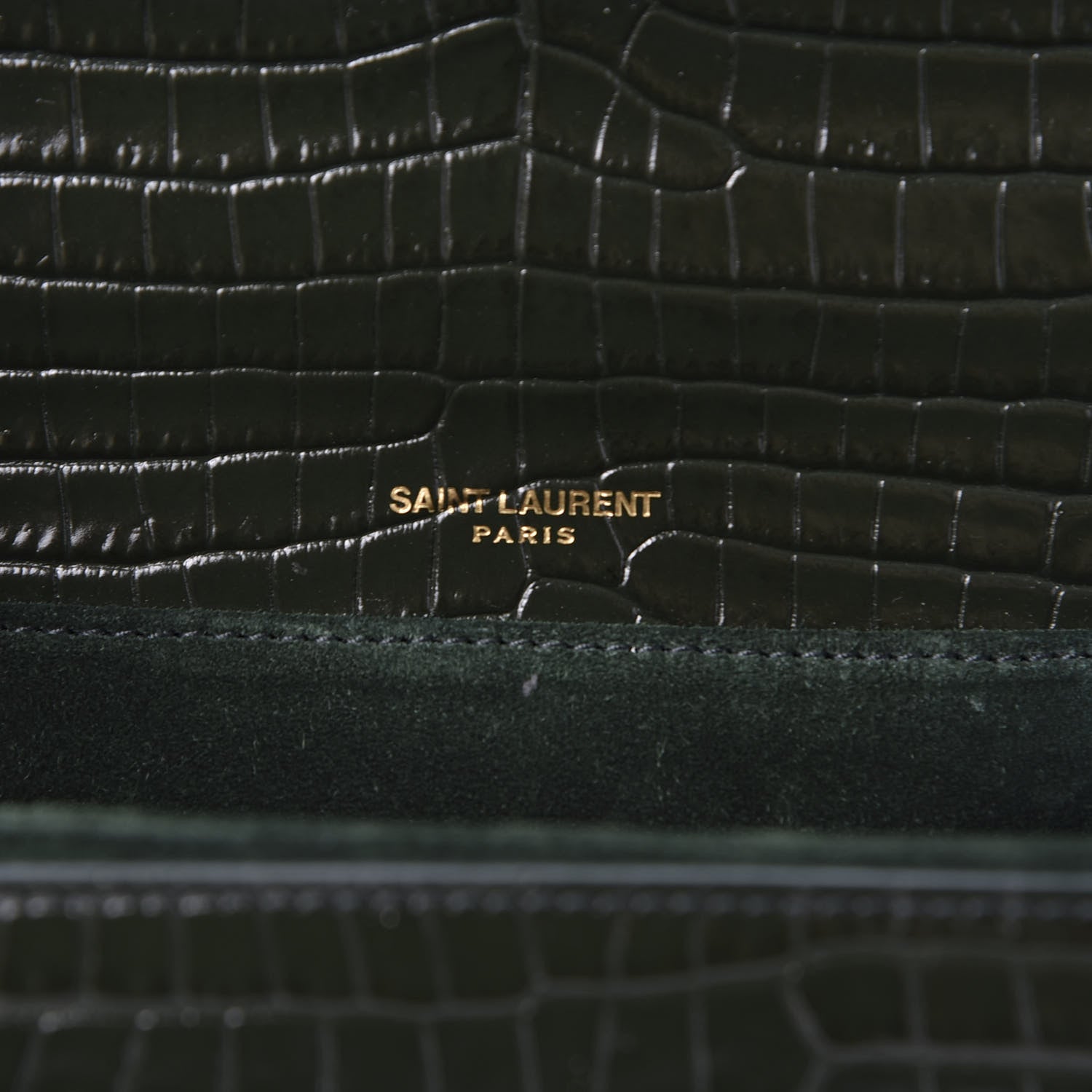 Saint Laurent Calfskin Crocodile Embossed Medium Bellechasse Satchel Dark Green 7 of 10