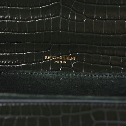Saint Laurent Calfskin Crocodile Embossed Medium Bellechasse Satchel Dark Green 7 of 10