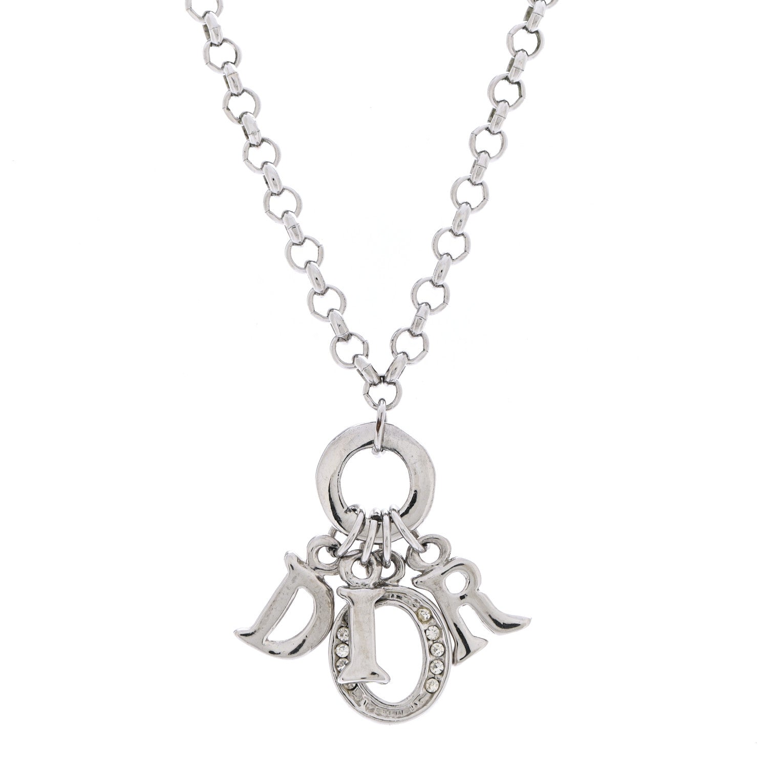Christian Dior Crystal Logo Necklace Silver 4 of 6